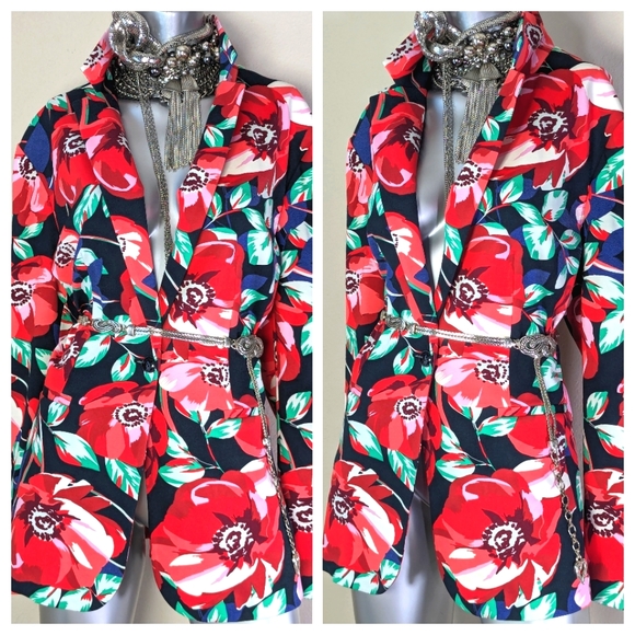 Vibrate Bold Oversized Dark Floral "Simply Emma" Office Professional Chic Blazer - Picture 2 of 14